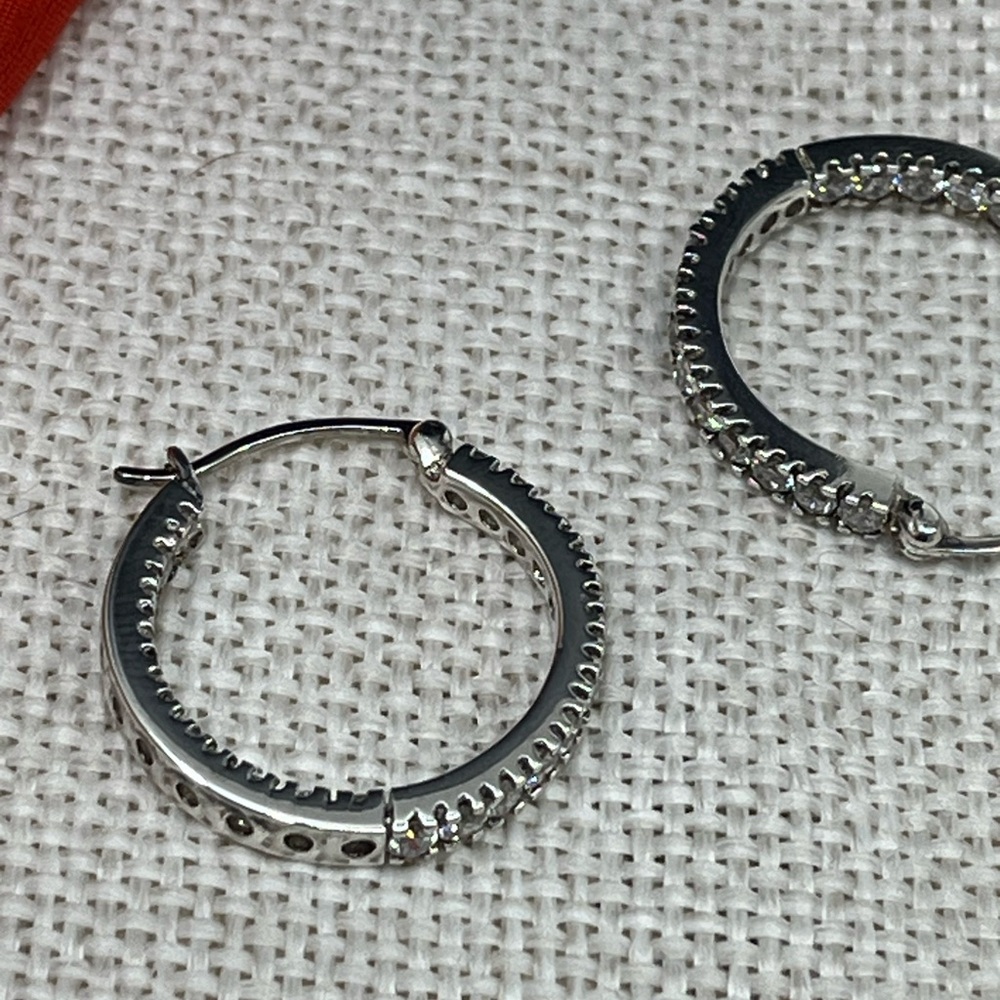 Vintage Ross-Simons Sterling Silver Hoop Earrings with CZ – Snapbar In & Out - Picture 10 of 17